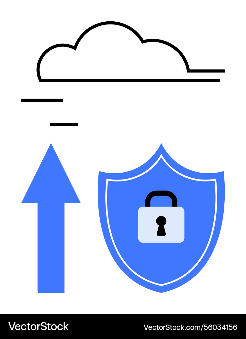 Cloud data upload with secure shield lock Cloud data upload with secure shield lock vector image