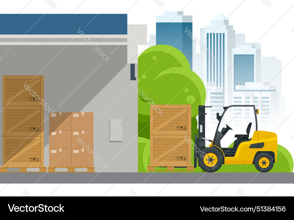 Isometric large modern warehouse with forklifts Isometric large modern warehouse with forklifts vector image