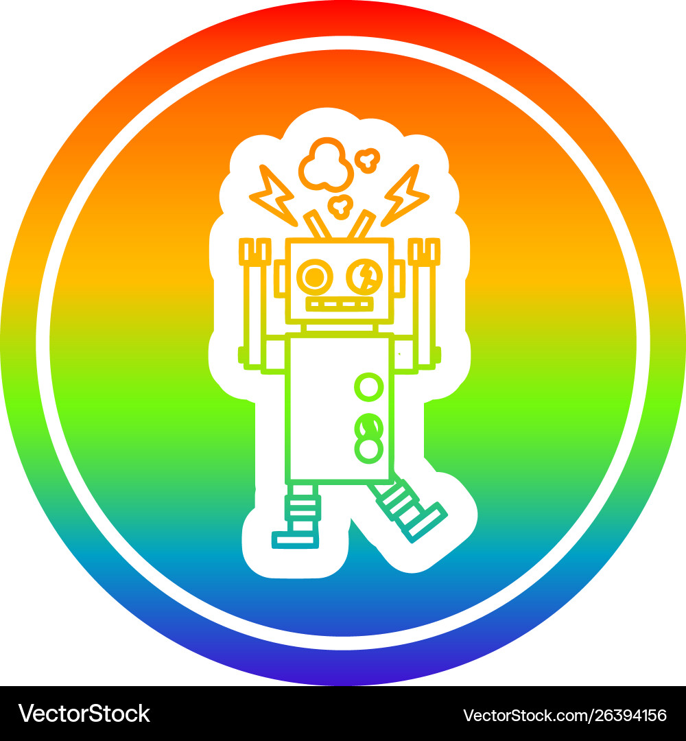 Malfunctioning robot circular in rainbow spectrum Vector Image