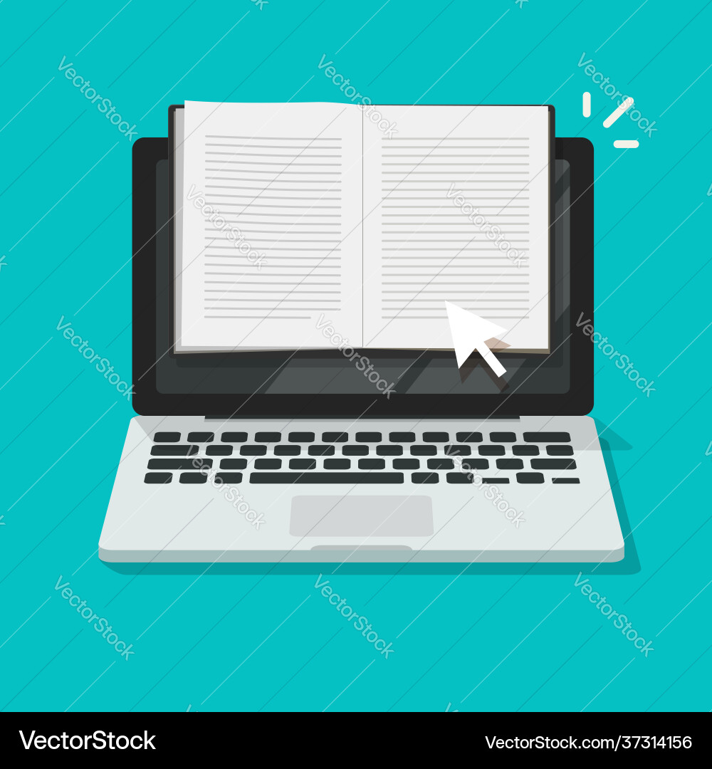 Reading open notebook or notepad online on laptop Reading open notebook or notepad online on laptop vector image