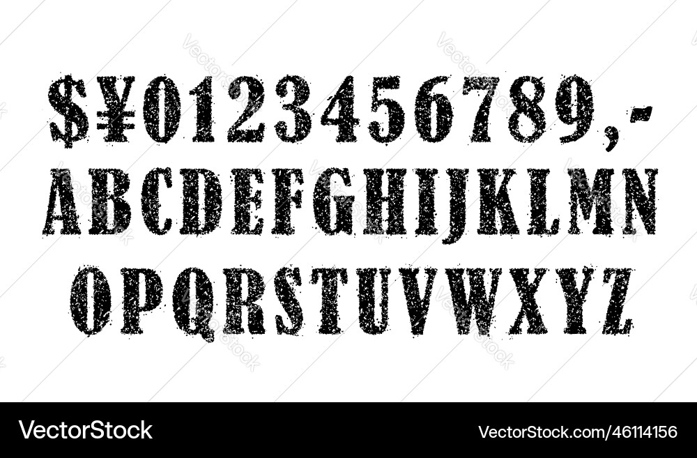 Rubber stamp style text set numbers and alphabets Rubber stamp style text set numbers and alphabets vector image