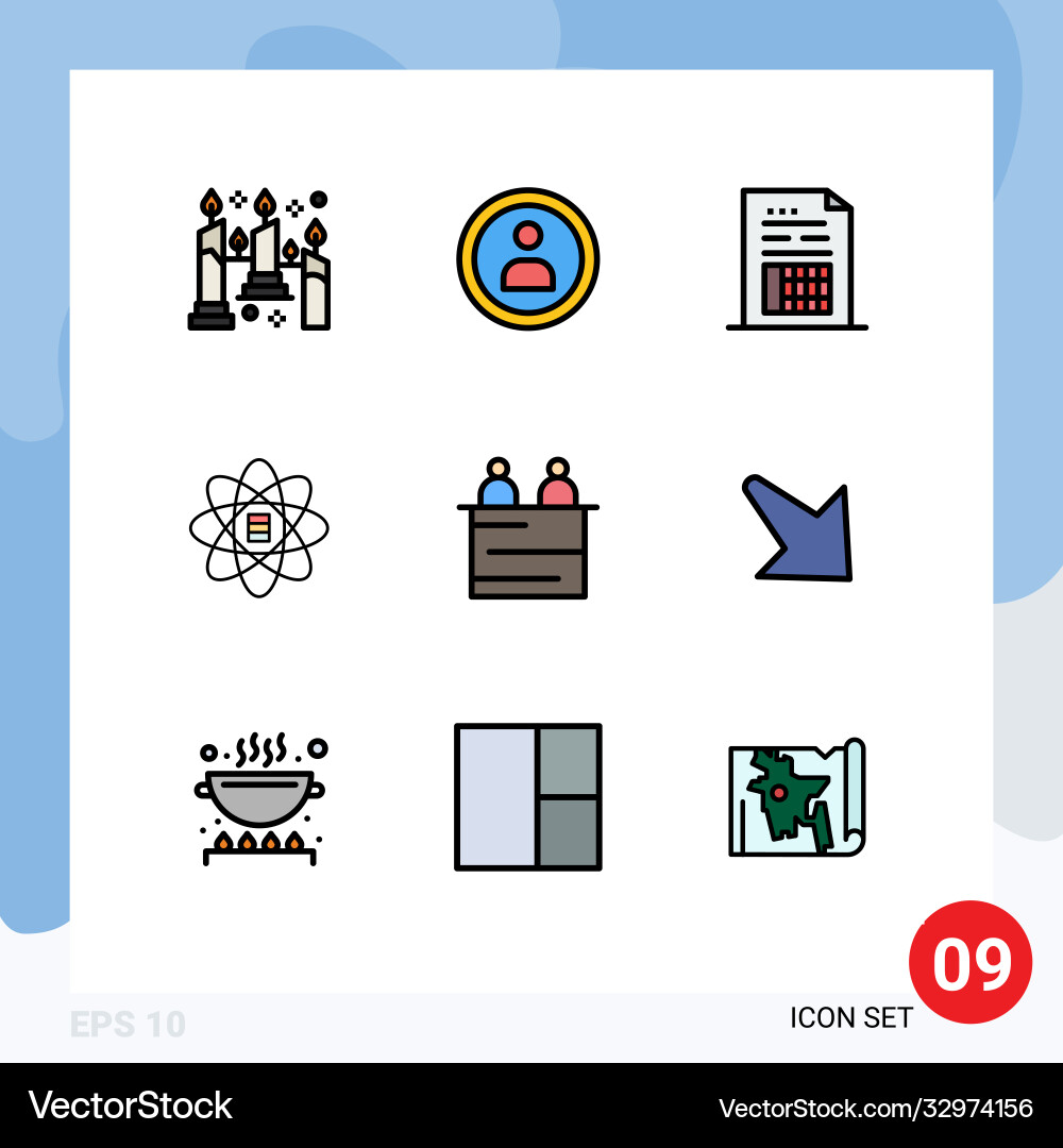 Set 9 kommerzielle gefüllte Flachfarben-Pack Vektorbild