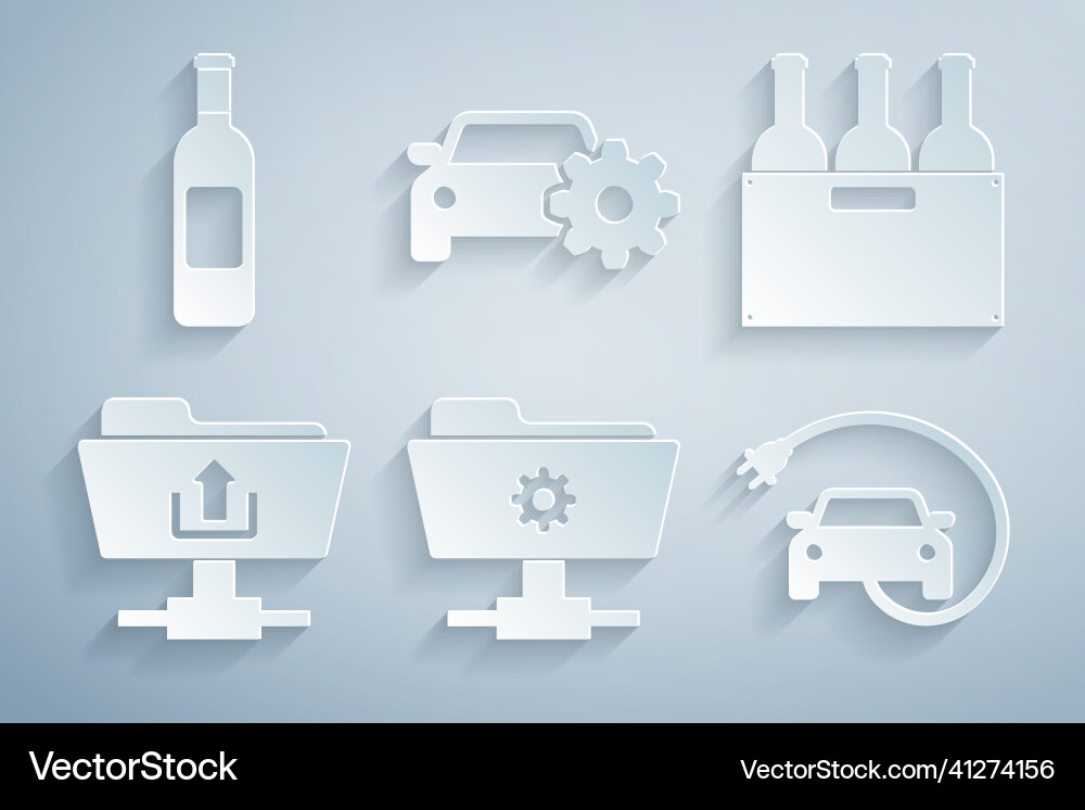 Set ftp settings folder bottles of wine box Set ftp settings folder bottles of wine box vector image