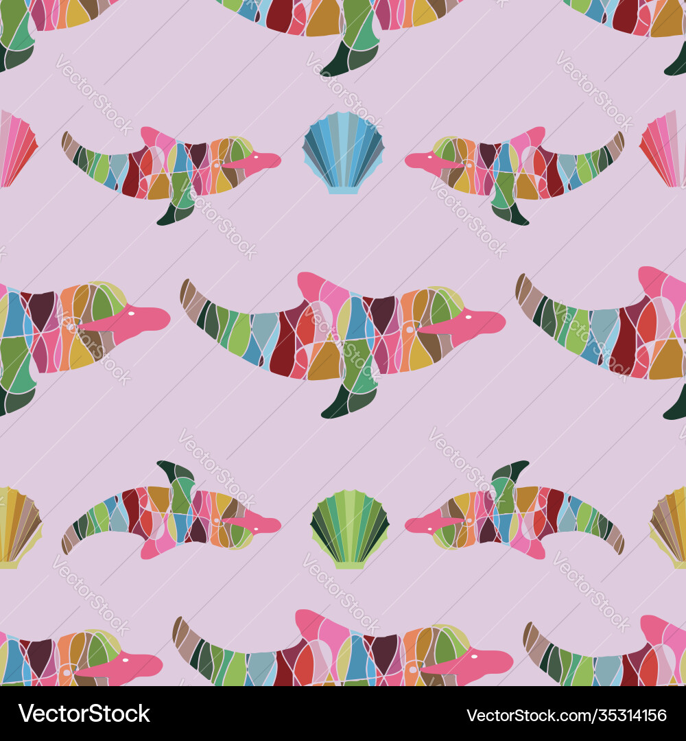 Underwater colorful dolphin repeat pattern print Vector Image
