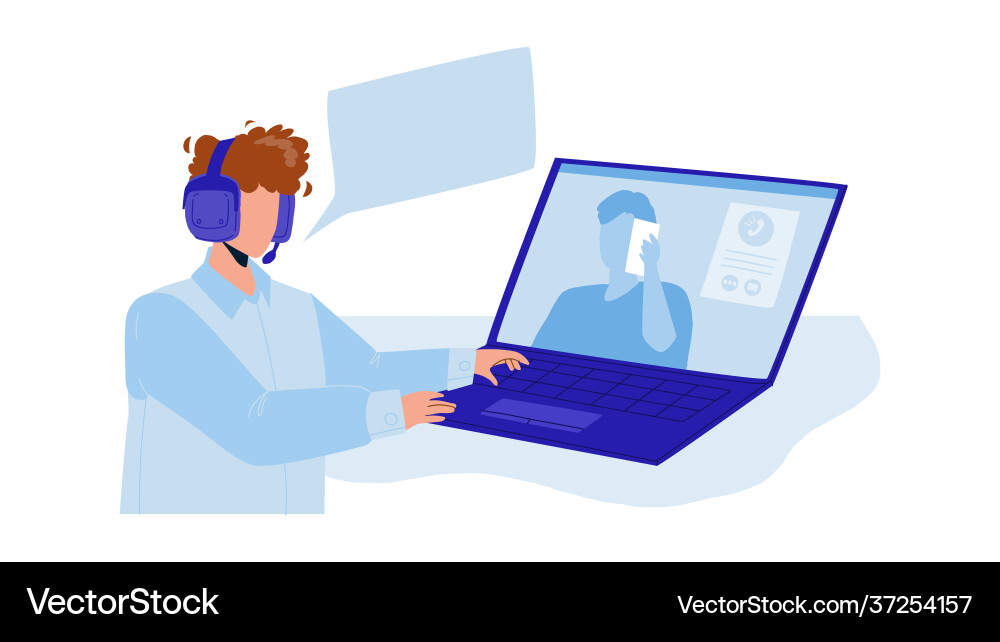 Dispatcher speaking with client at computer Dispatcher speaking with client at computer Vector Image