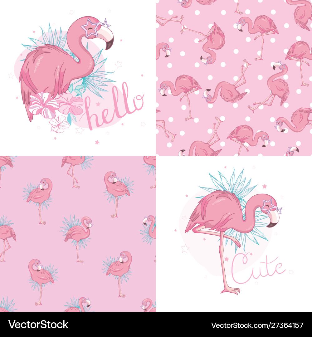 Einladung Glückwunschkarte Set - flamingo Einladung Glückwunschkarte Set - flamingo vektorbild