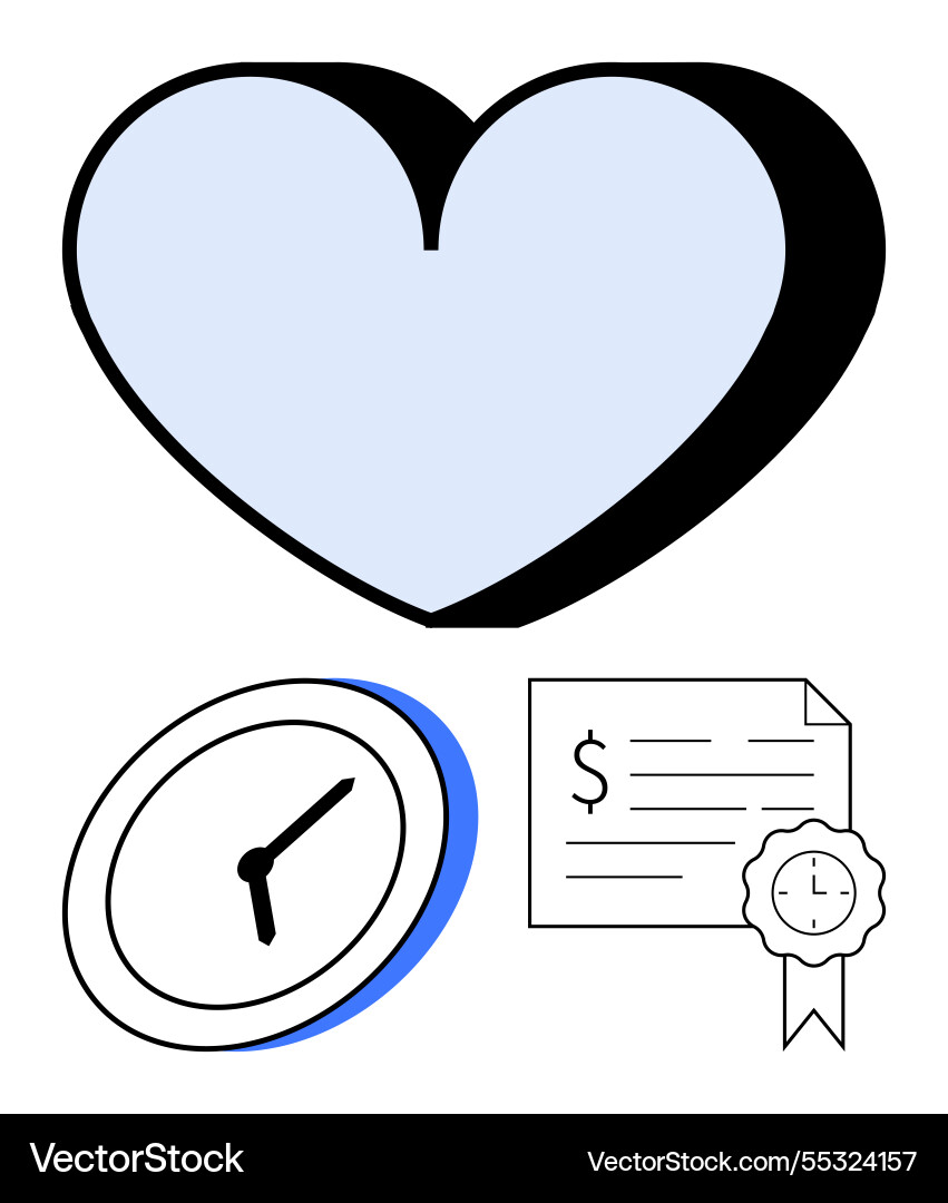 Heart icon with clock and certificate symbolizing Heart icon with clock and certificate symbolizing vector image