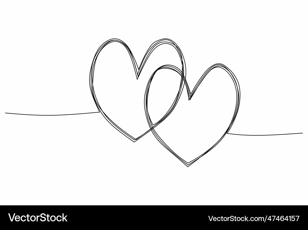 Linked Hearts - Continuous Line Drawing vector image