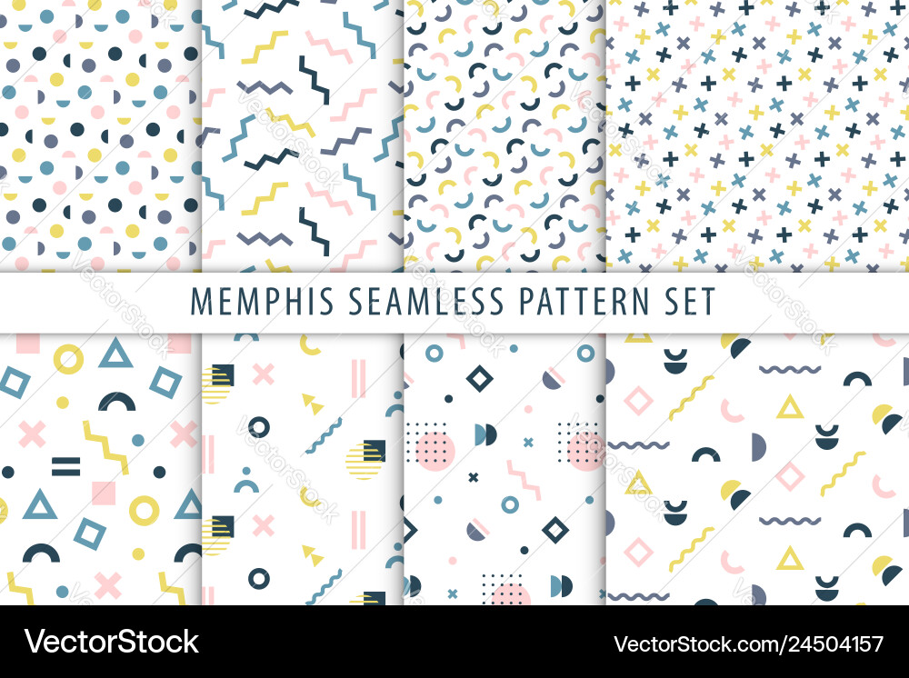 Memphis seamless patterns set collection vector image