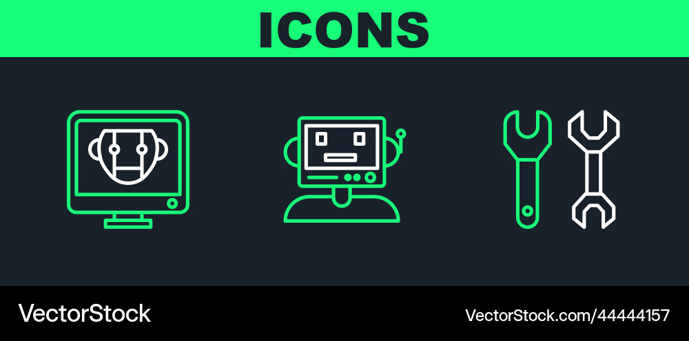 Set line spanner bot and robot icon vector image