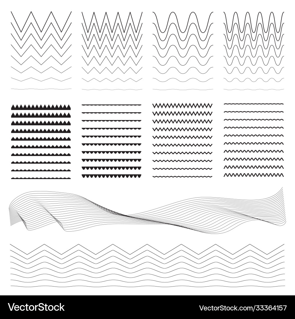 Set zigzag borders wavy lines symbols Set zigzag borders wavy lines symbols vector image