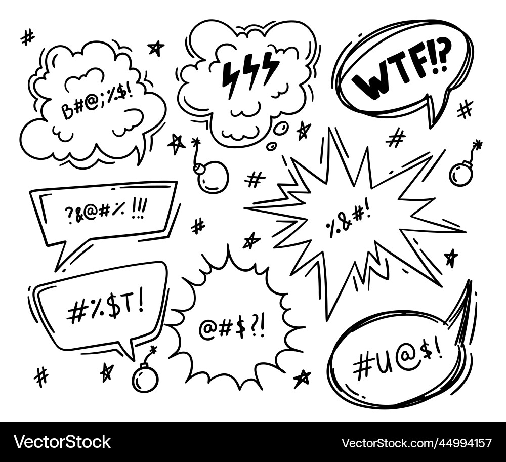 Swear word speech bubble signs thin line set Swear word speech bubble signs thin line set vector image