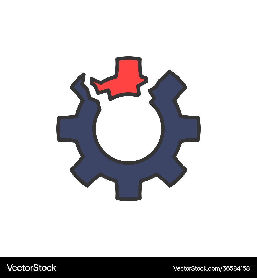 Broken cog icon color line outline sign linear Broken cog icon color line outline sign linear vector image