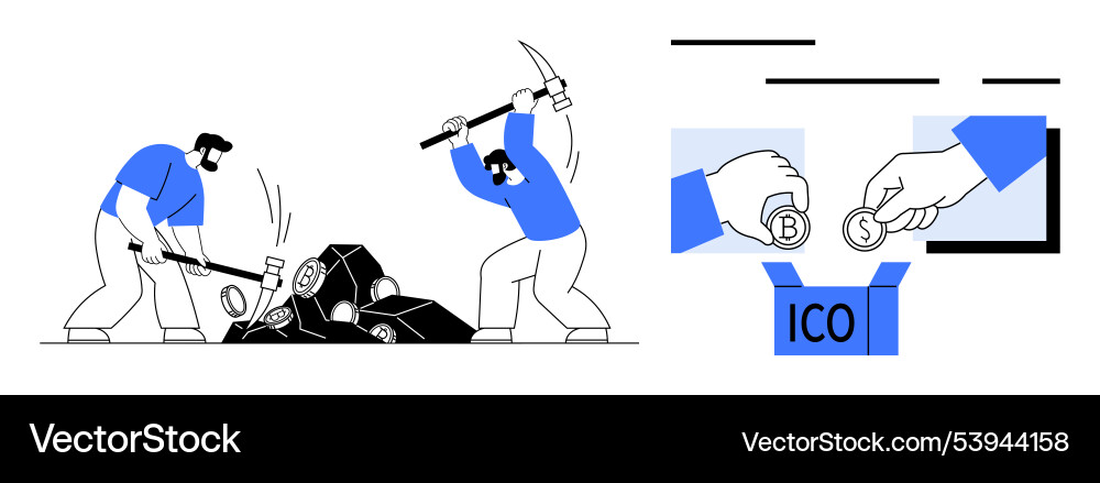 Cryptocurrency mining and initial coin offering Vector Image