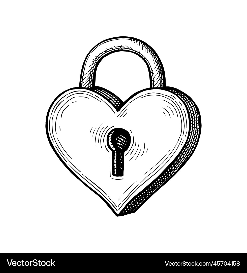 Heart shaped padlock ink sketch Heart shaped padlock ink sketch vector image