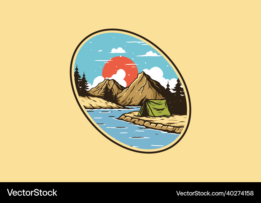 Mountain lake camping drawing Mountain lake camping drawing vector image