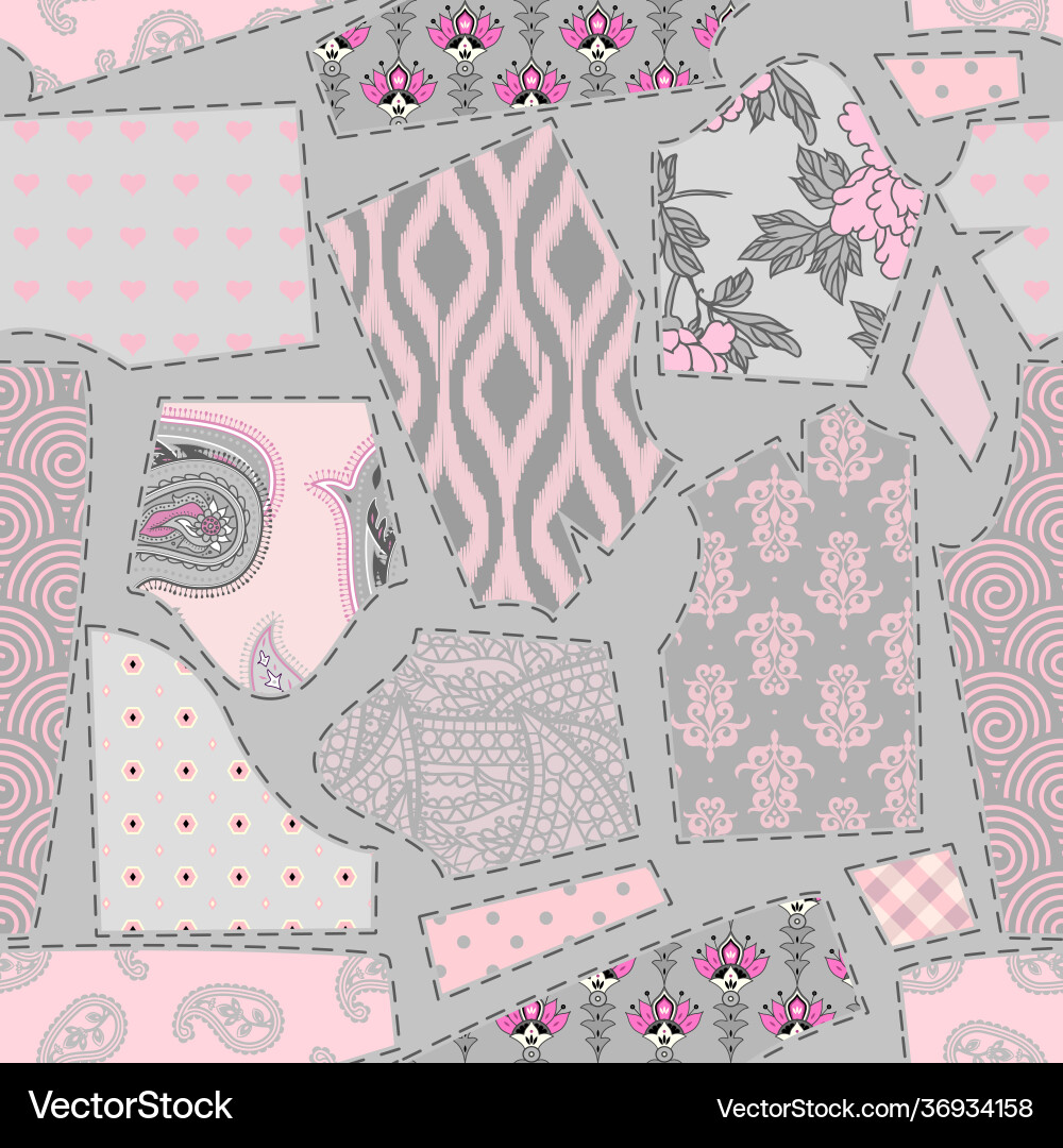Patchwork textile pattern seamless quilting Patchwork textile pattern seamless quilting vector image