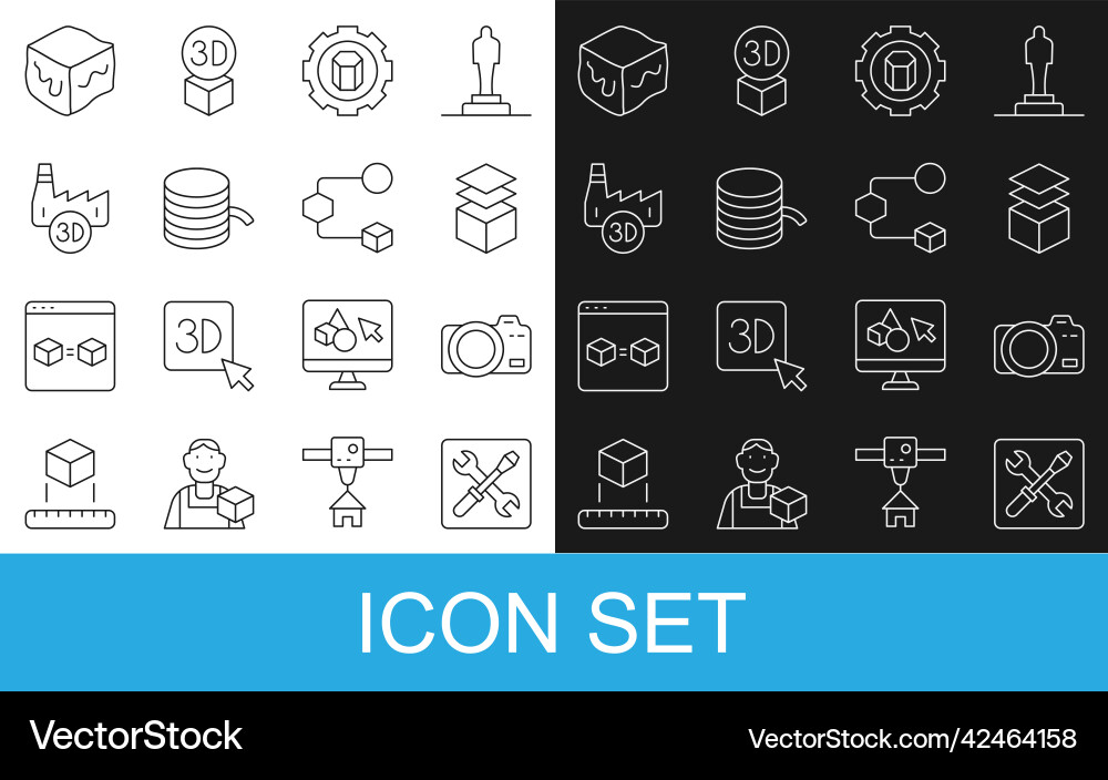Set line 3d printer setting photo camera layers Vector Image