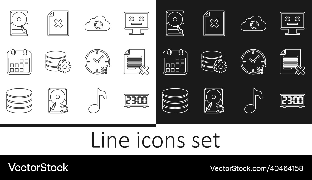 Set line digital alarm clock delete file document Set line digital alarm clock delete file document vector image