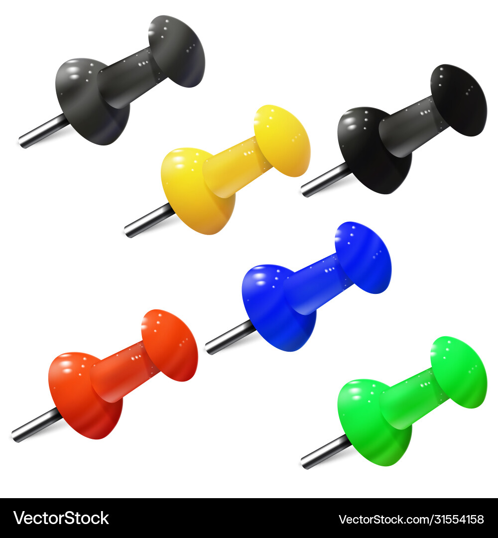 Set realistic push pins in different colors Set realistic push pins in different colors Vector Image