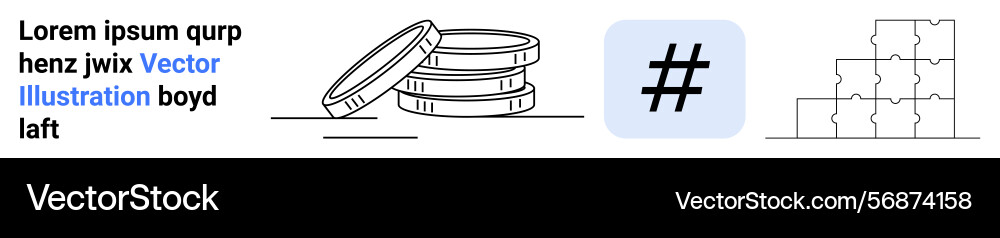 Stack of coins metadata tag symbol and puzzle Stack of coins metadata tag symbol and puzzle Vector Image