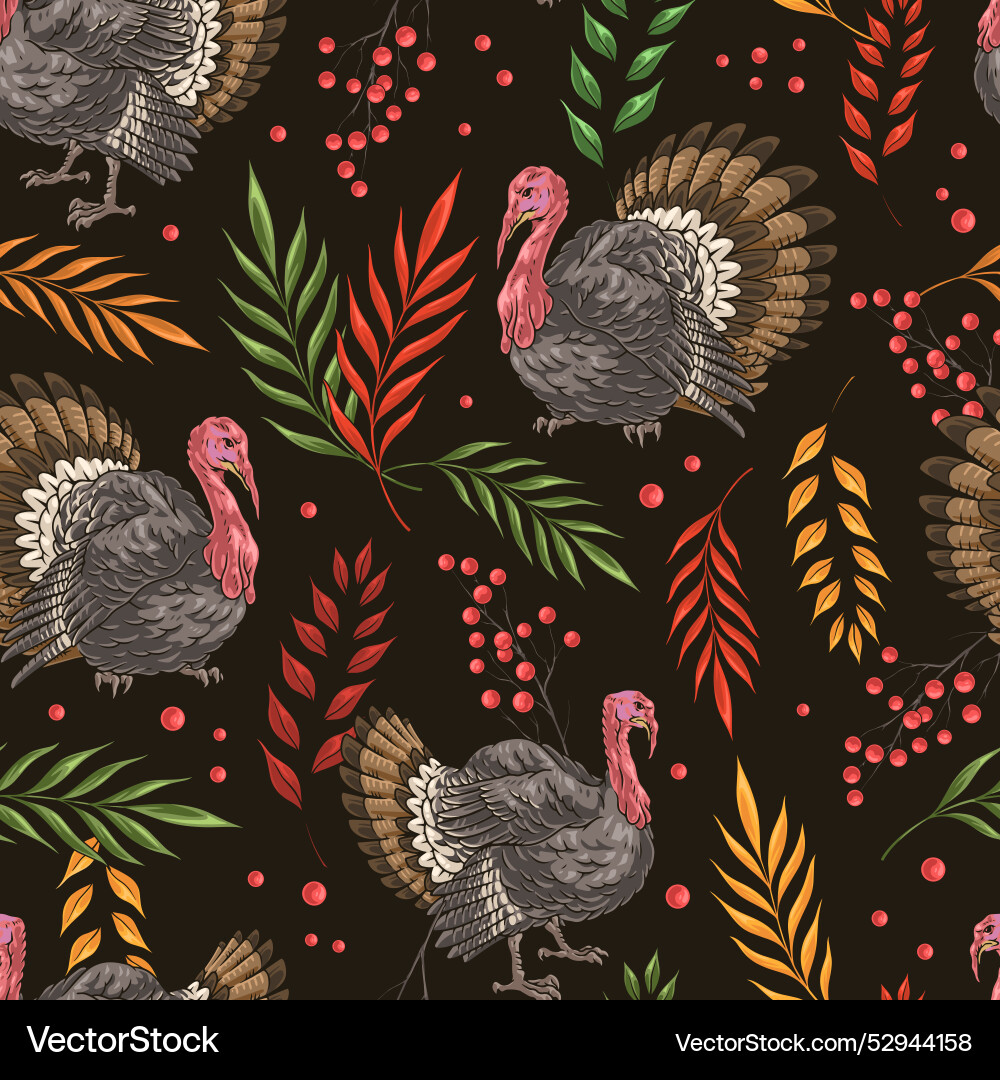 Turkey birds seamless pattern colorful Vector Image