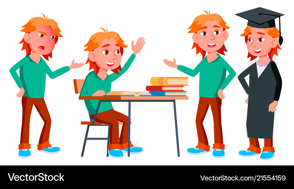 Boy schoolboy kid poses set high school Boy schoolboy kid poses set high school vector image