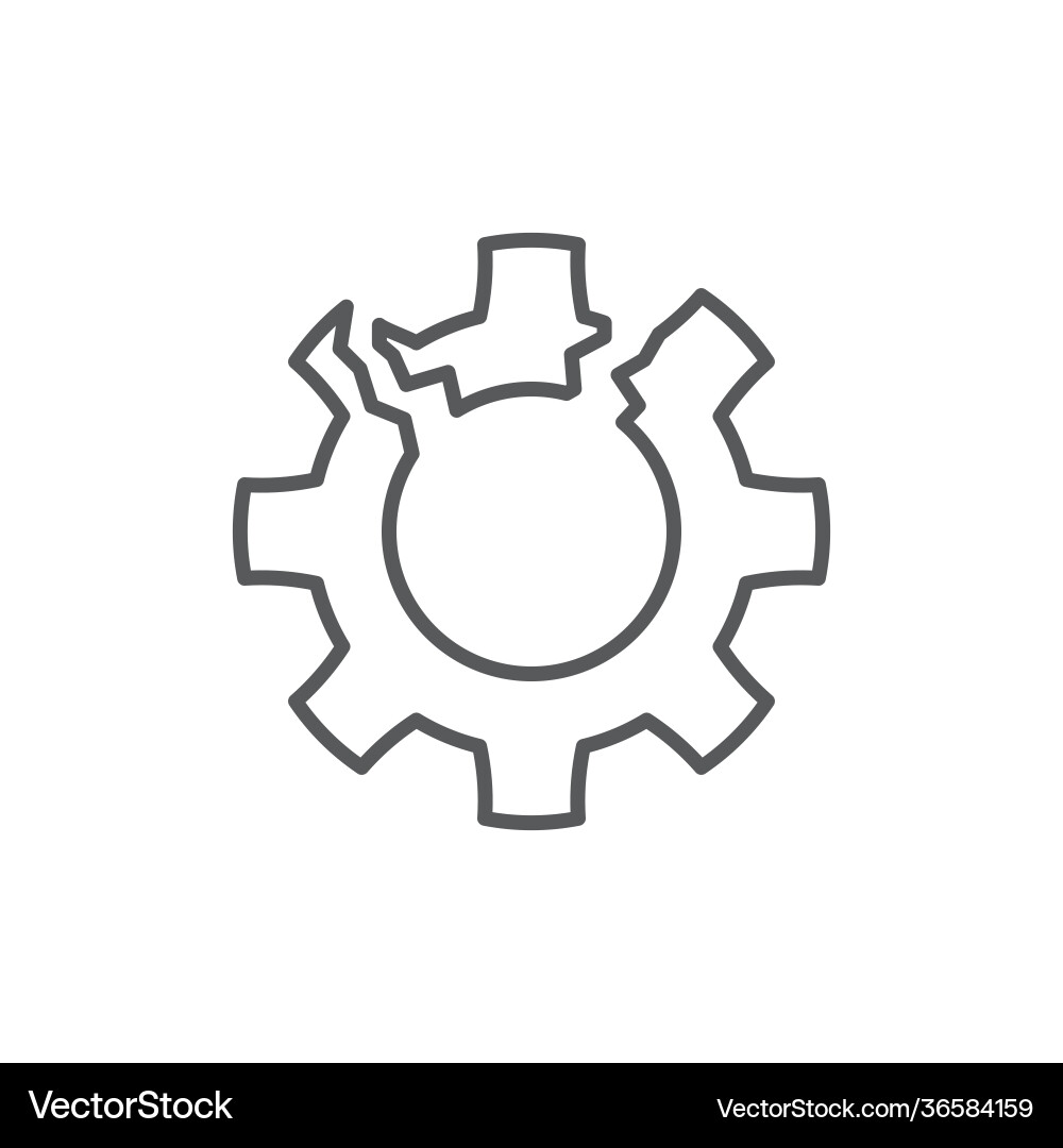 Broken cog icon color line outline sign linear Broken cog icon color line outline sign linear vector image