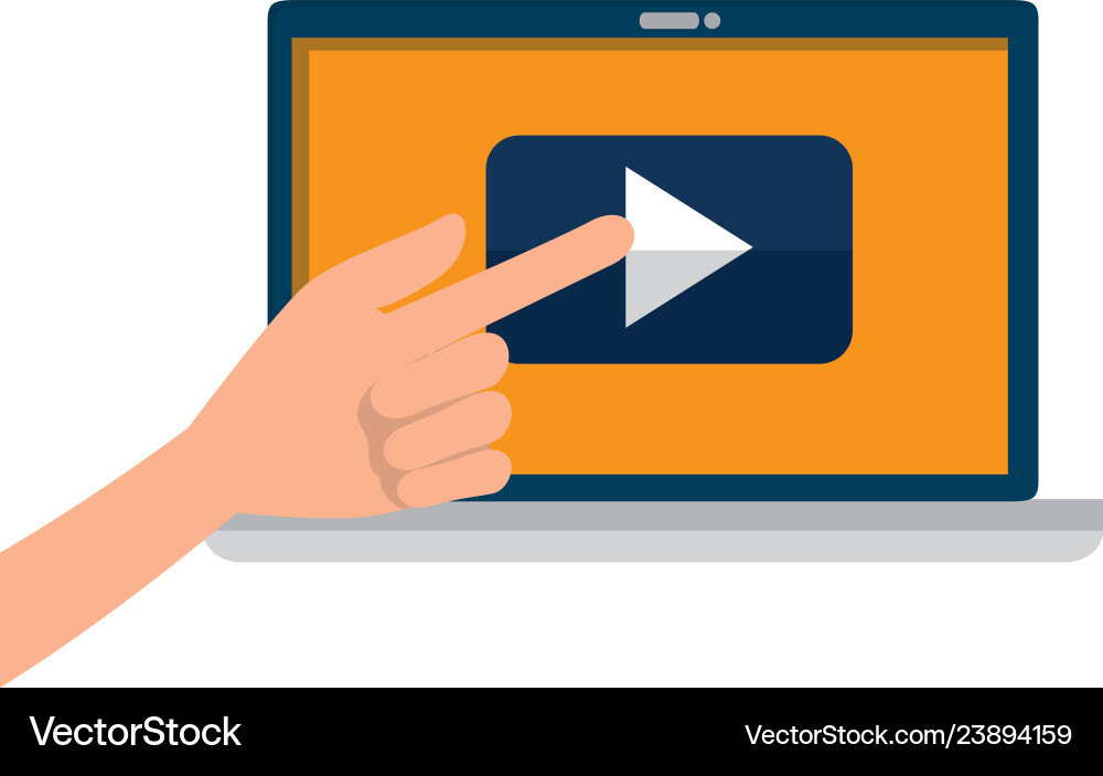 Hand using laptop with media player app Hand using laptop with media player app Vector Image