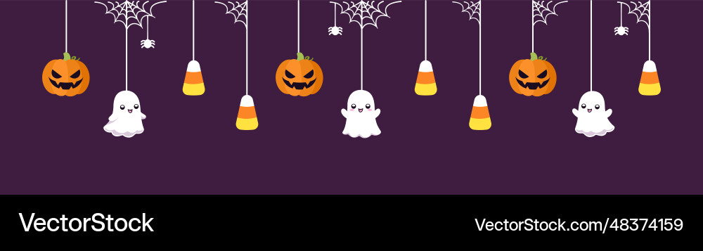 Happy halloween border banner with ghost candy Happy halloween border banner with ghost candy vector image