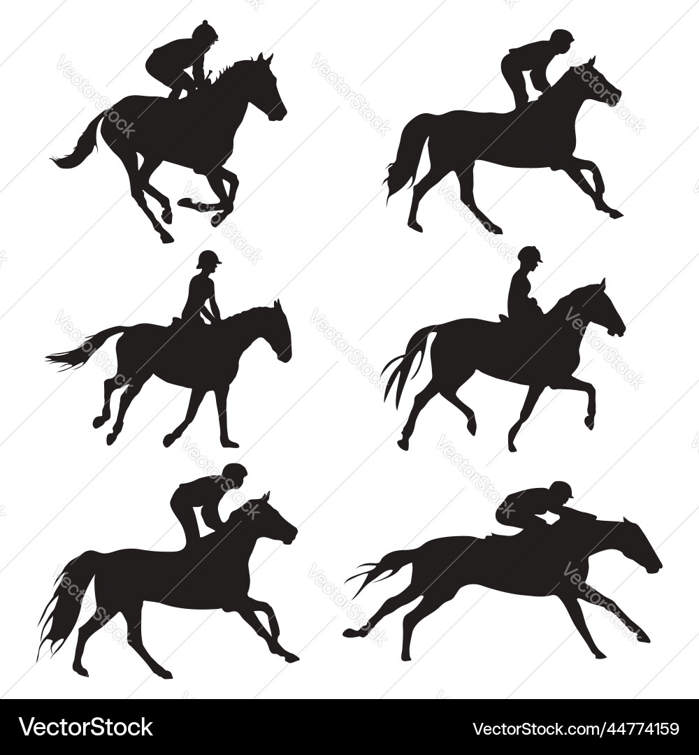 Horse Racing Silhouette Set Vector Image