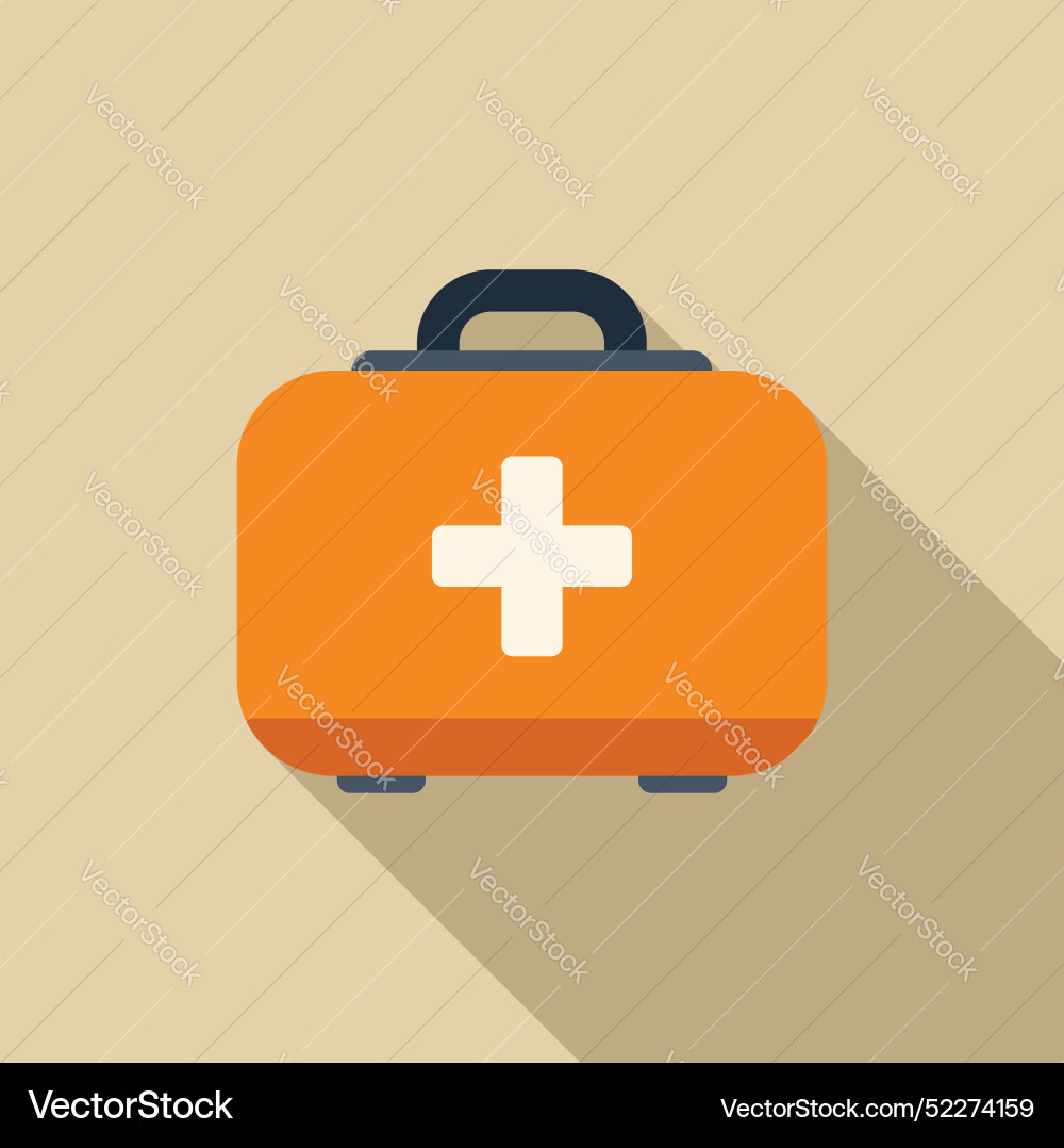 Orange first aid kit closed with long shadow Orange first aid kit closed with long shadow vector image