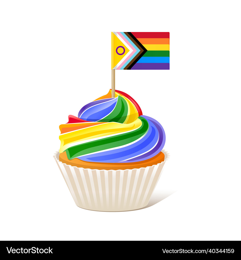 Rainbow cupcake with lgbtq progress pride flag vector image