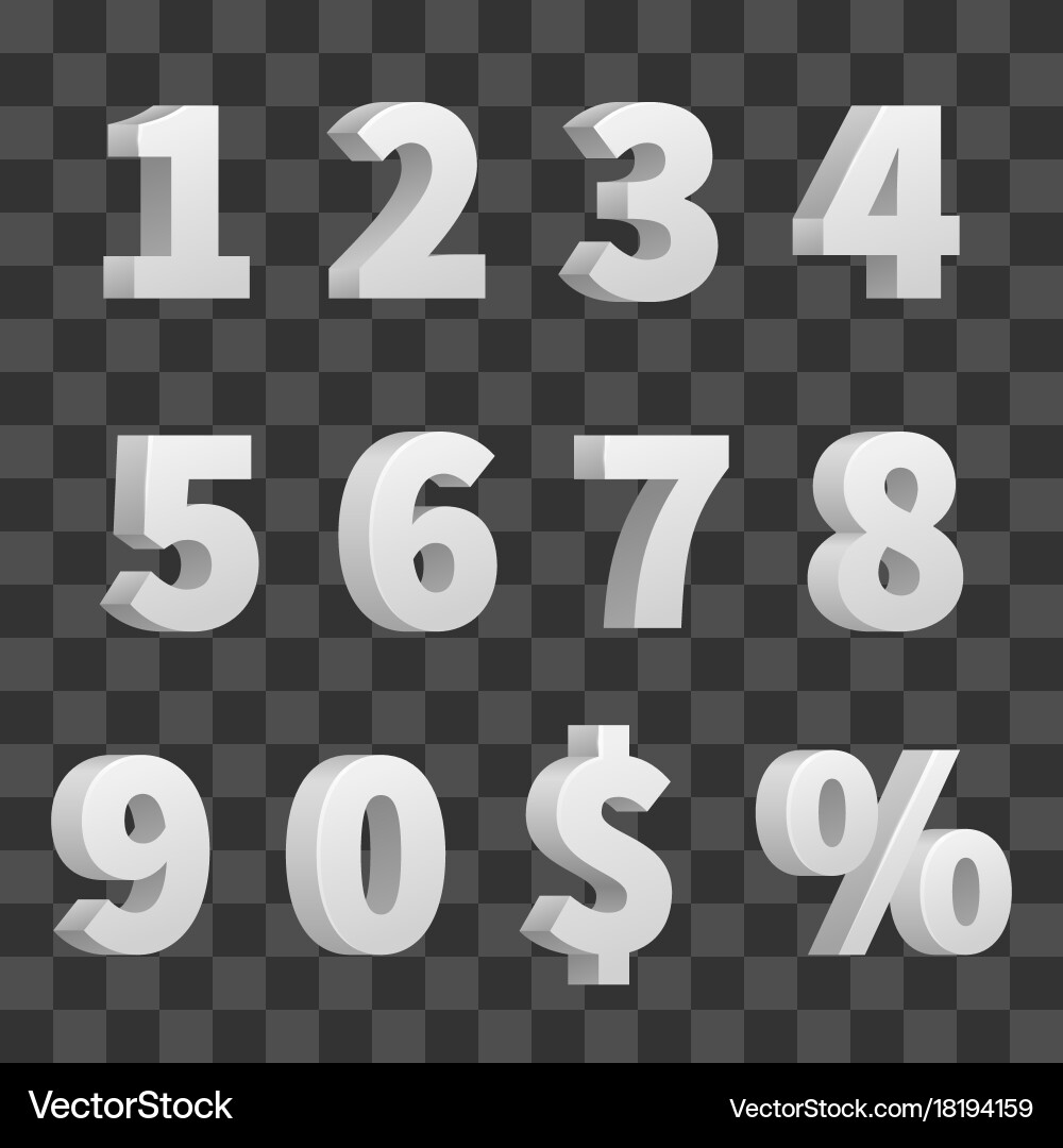 Realistic 3D Numbers on Transparent Background vector image