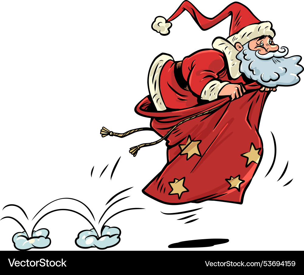 Santa claus jumping with a sack gifts for new Santa claus jumping with a sack gifts for new vector image