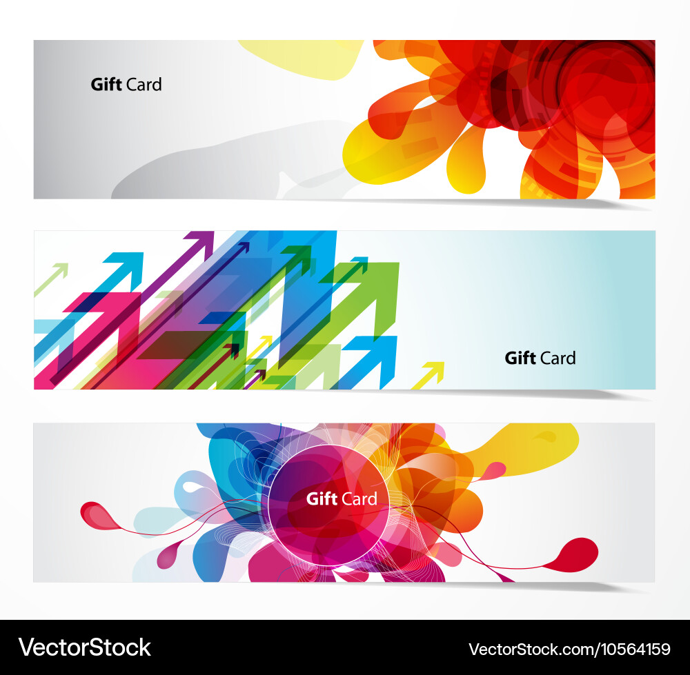 Set of gift cards with arrows and abstract objects Vector Image