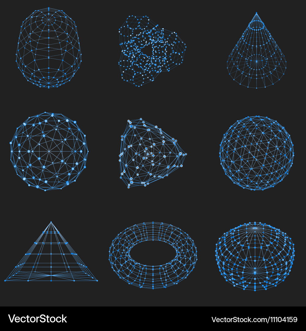 Set of wireframe polygonal elements abstract vector image