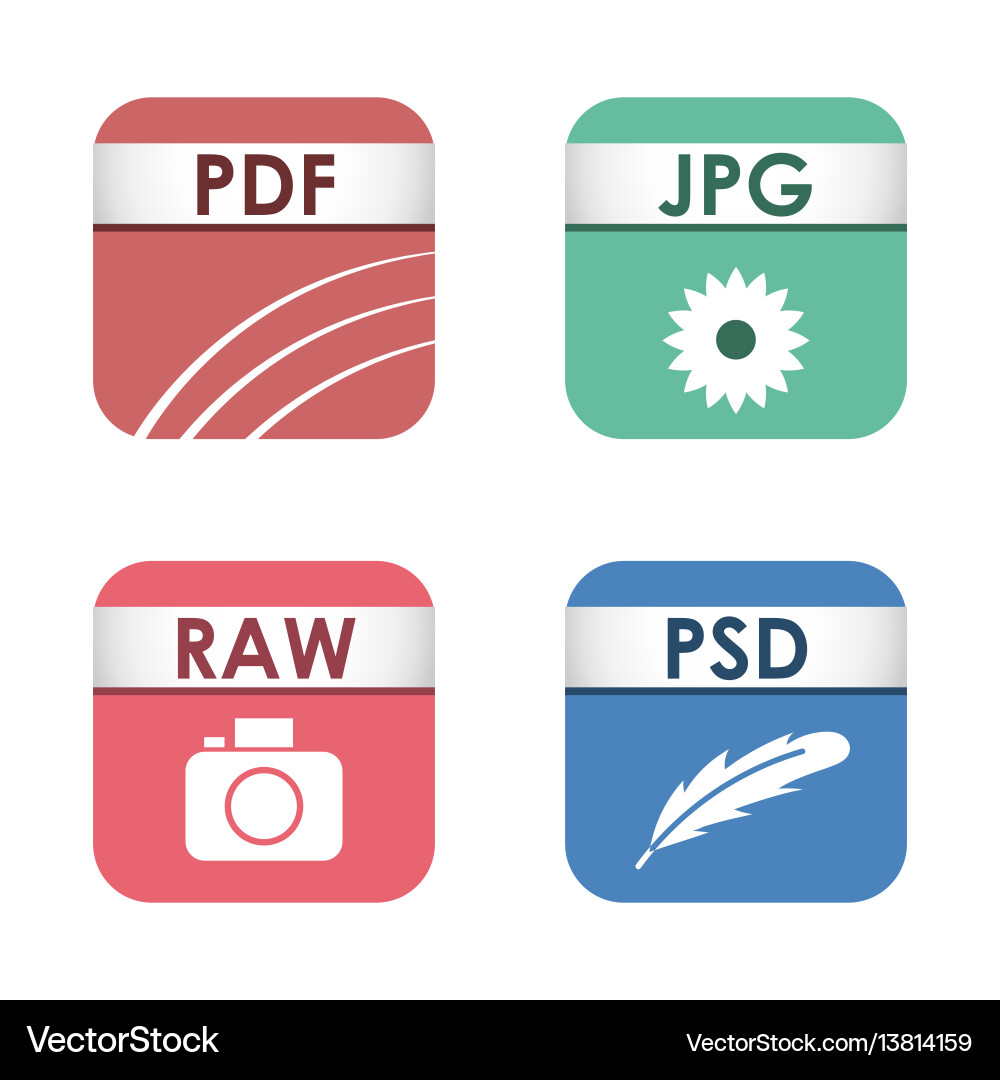 Simple square file types formats labels icon set Simple square file types formats labels icon set vector image