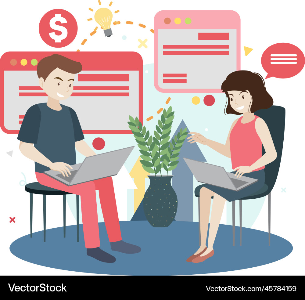 Working characters flat design for web banner Vector Image