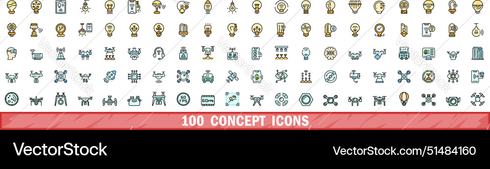 100 concept icons set color line style 100 concept icons set color line style vector image