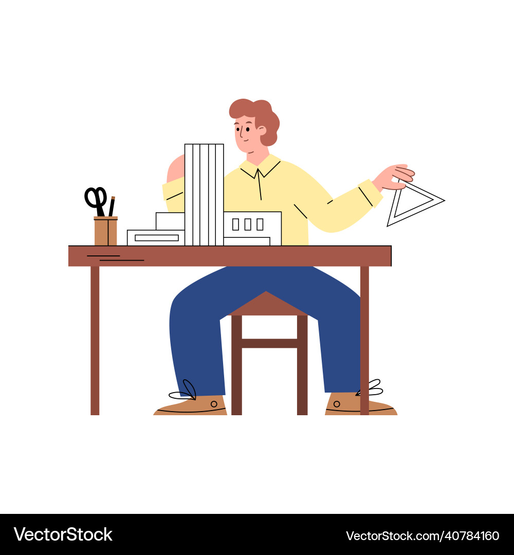 Architect working on building layout flat Architect working on building layout flat vector image