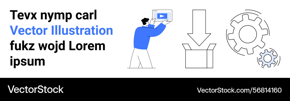 Man uploading media file with gears representing Man uploading media file with gears representing vector image