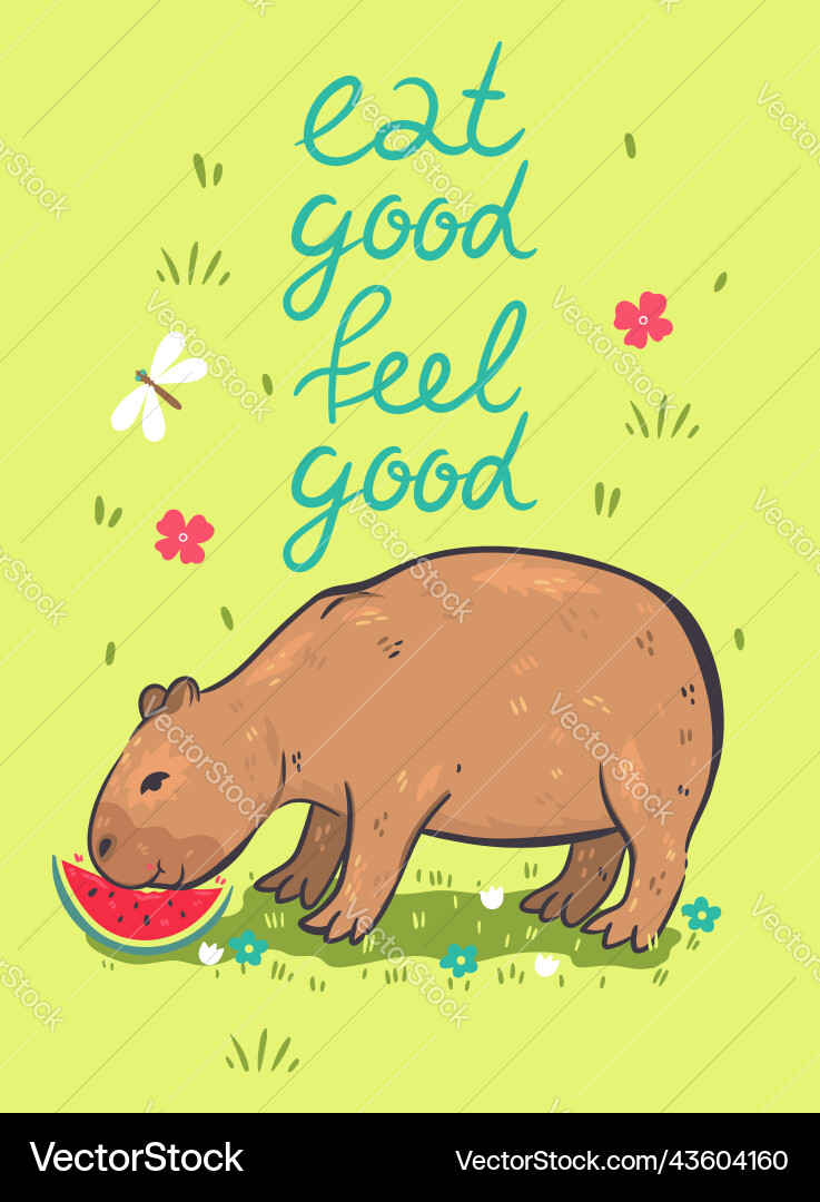 Postcard with a cute capybara and an inscription Postcard with a cute capybara and an inscription vector image