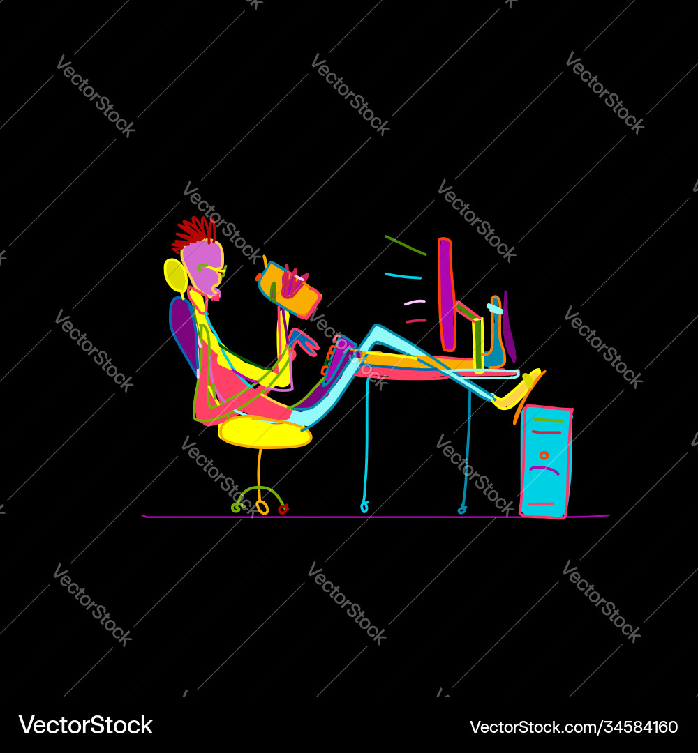 Programmer at work sketch for your design Programmer at work sketch for your design vector image