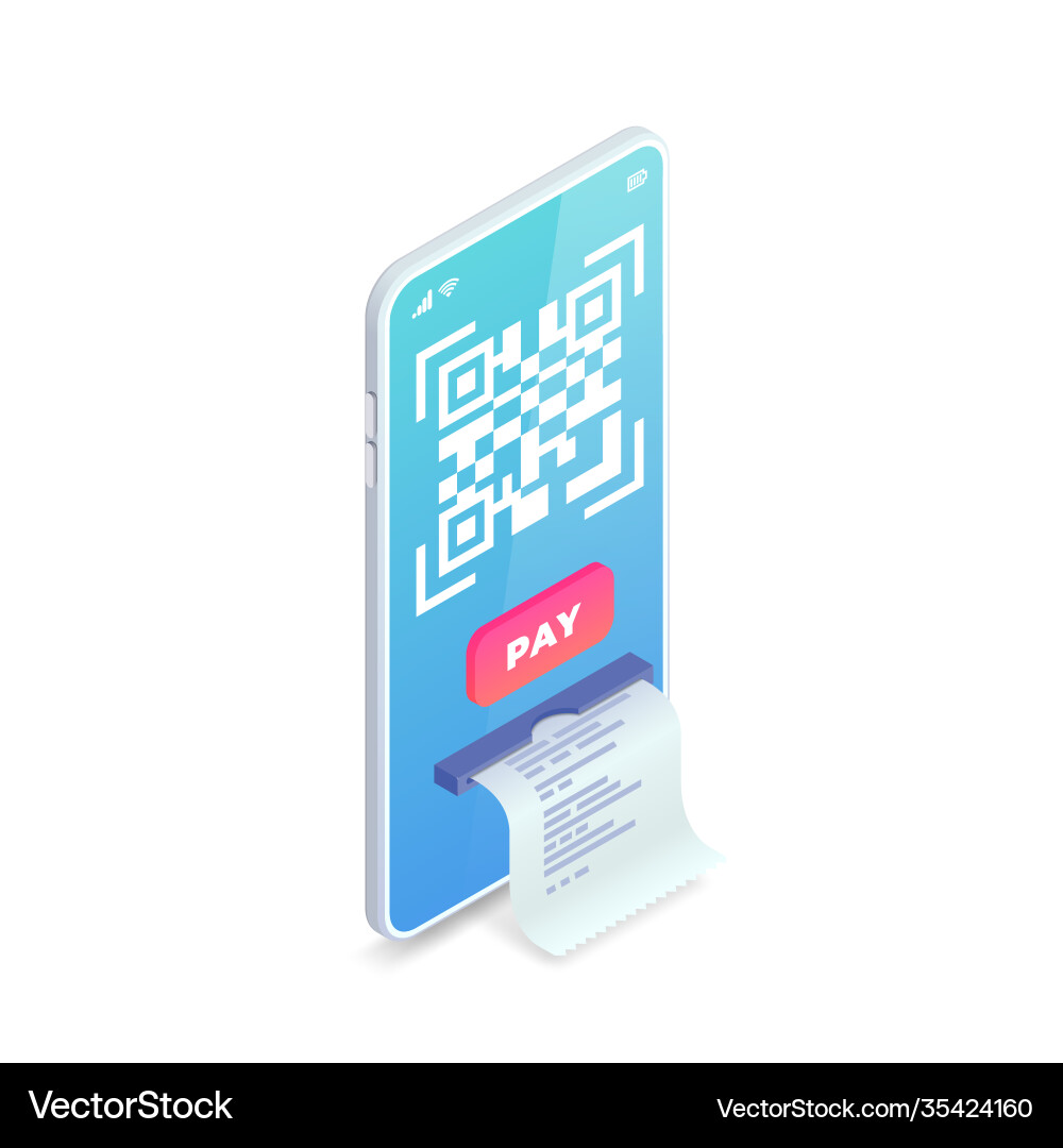 Qr code on smartphone screen 3d scan barcode Qr code on smartphone screen 3d scan barcode vector image