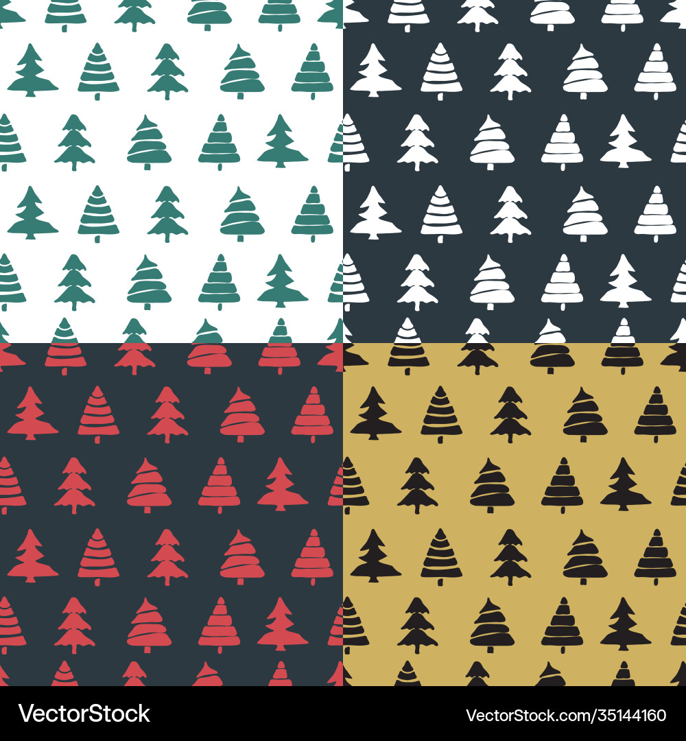Set fir tree seamless pattern colorful Set fir tree seamless pattern colorful vector image