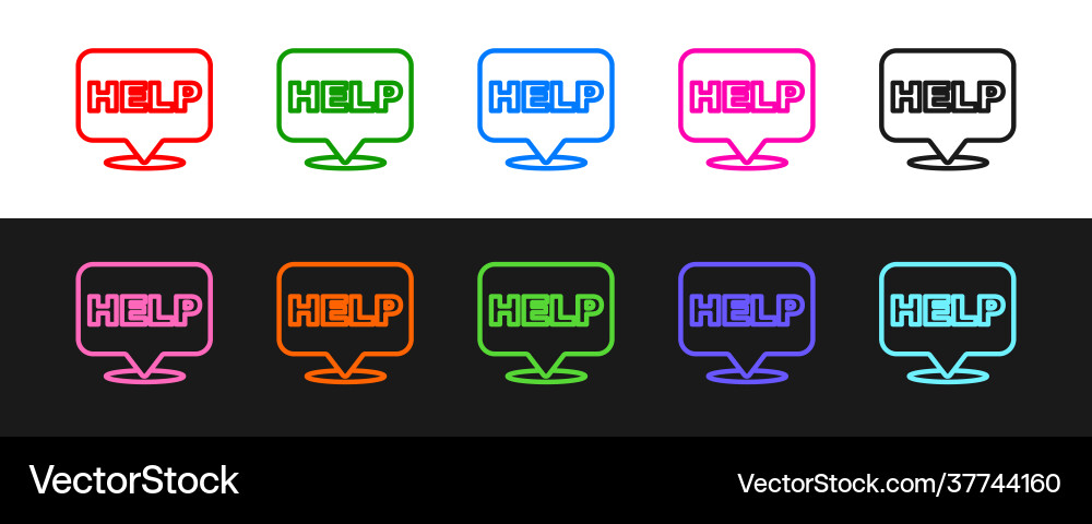 Set line speech bubble with text help icon vector image