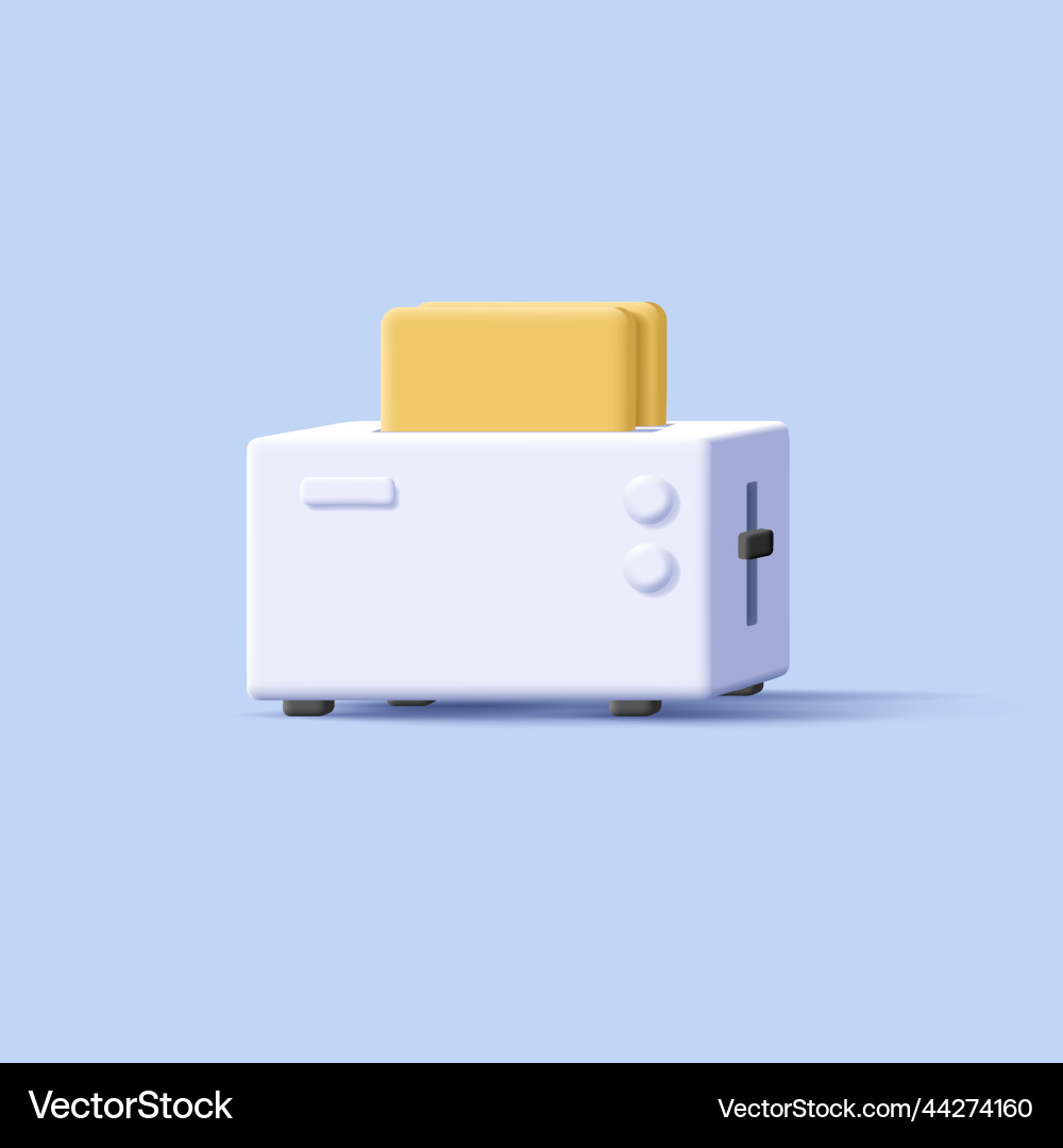 White 3d toaster with bread render cartoon style Vector Image