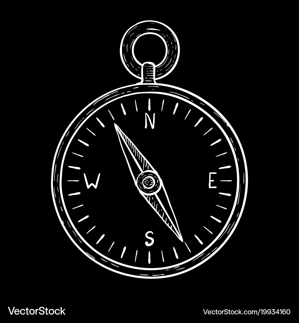 White Outline Compass Drawing Royalty Free Vector Image
