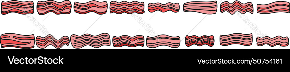 Bacon icons set color line vector image